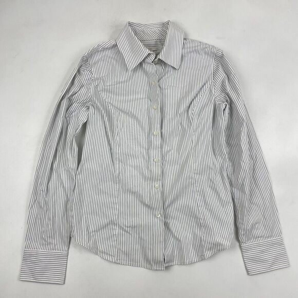 Talbots White Pinstriped Button Down Dress Career Shirt Size 8 Cotton Stretch - Picture 2 of 6